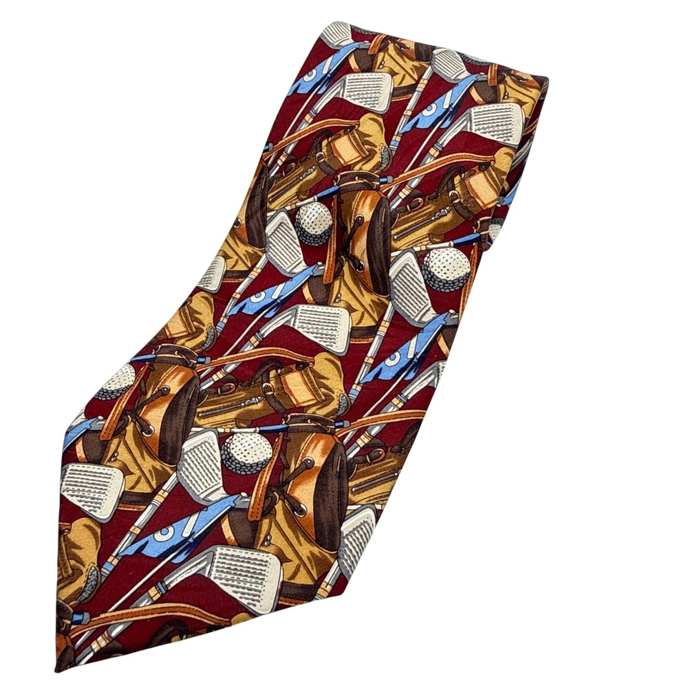 Vintage Golf Silk Tie Mens Burgundy Sports Novelty Preppy classic old money